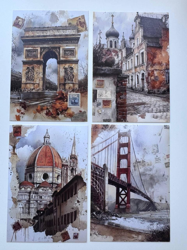 Set of 20 Vintage Travel Postcards 14.5 x 10 cm, World Landmark Cards, London Paris Egypt Ephemera, Junk Journal Scrapbooking Supplies
