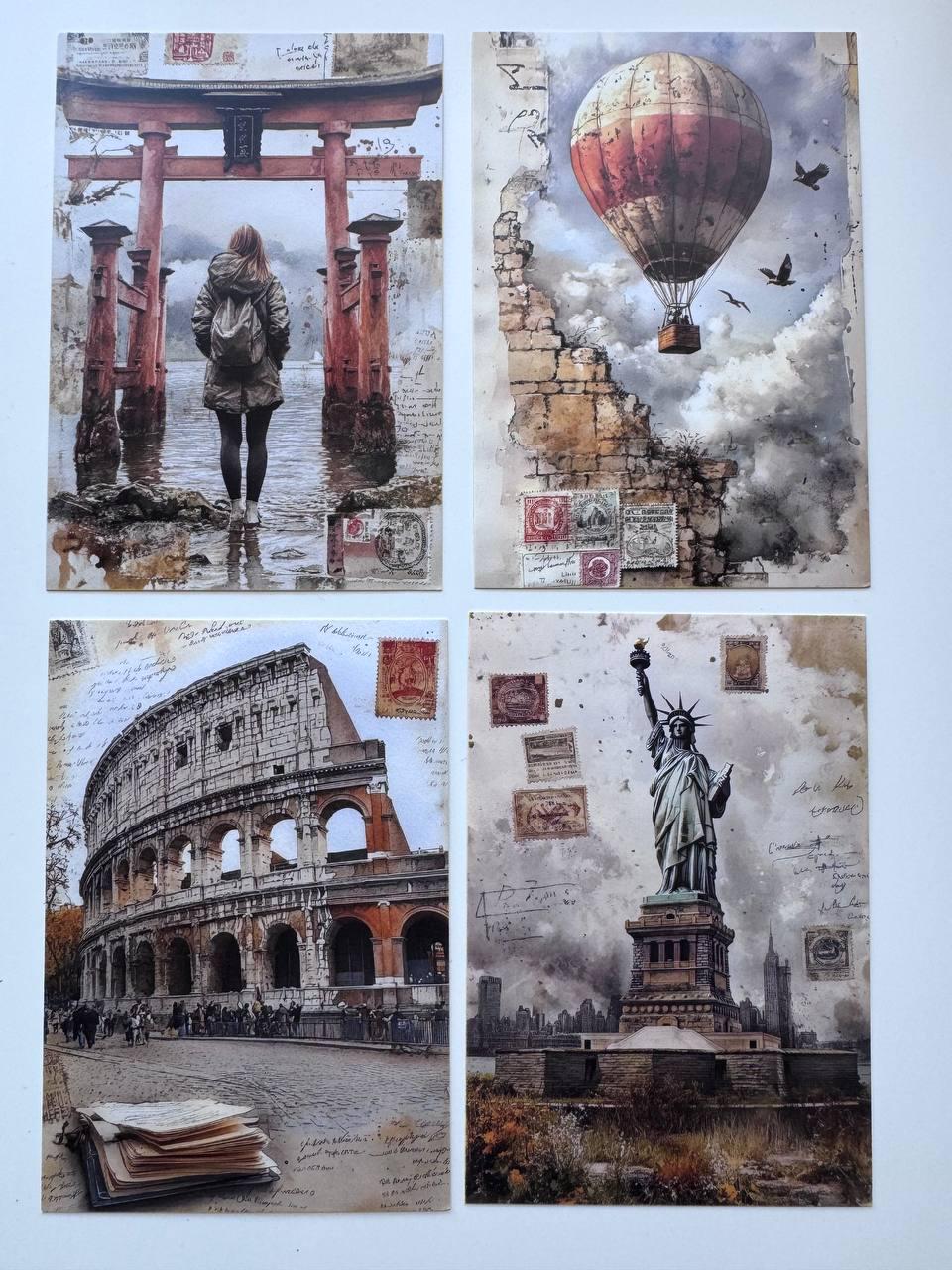 Set of 20 Vintage Travel Postcards 14.5 x 10 cm, World Landmark Cards, London Paris Egypt Ephemera, Junk Journal Scrapbooking Supplies