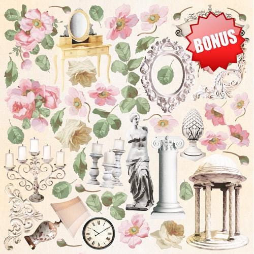 Nostalgia Scrapbook Paper 8x8, Double Sided Vintage Floral Paper, Shabby Chic Junk Journal Craft Supplies