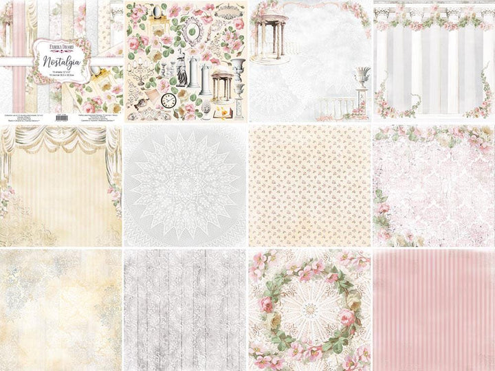 Nostalgia Scrapbook Paper 8x8, Double Sided Vintage Floral Paper, Shabby Chic Junk Journal Craft Supplies