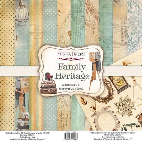 Family Heritage Scrapbook Paper 8x8, 10 Double Sided Sheets, Vintage Family Paper, Genealogy Album, Junk Journal, Card Making