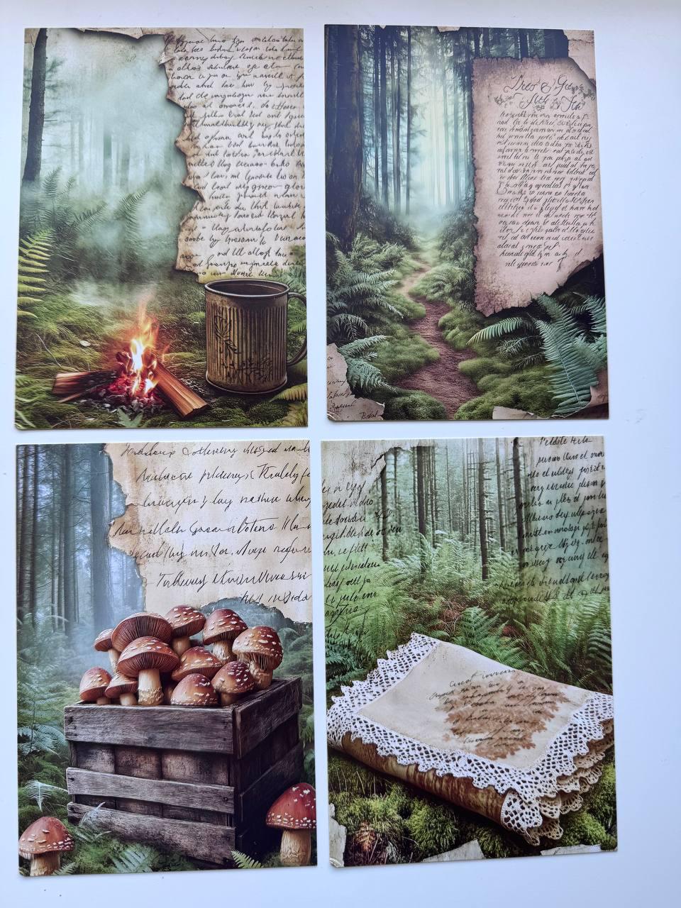 Set of 20 Woodland Forest Postcards 14.5 x 10 cm, Mushroom Botanical Cards, Vintage Nature Ephemera for Junk Journal Scrapbooking
