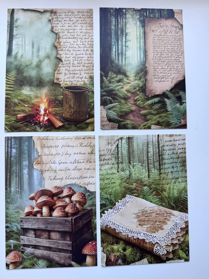 Set of 20 Woodland Forest Postcards 14.5 x 10 cm, Mushroom Botanical Cards, Vintage Nature Ephemera for Junk Journal Scrapbooking