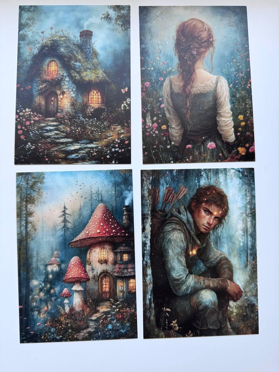 Set of 20 Enchanted Forest Postcards 14.5 x 10 cm, Fairy Woodland Cards, Fantasy Nature Ephemera, Junk Journal Scrapbooking Supplies
