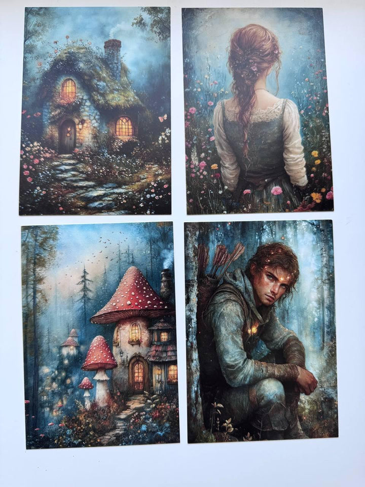 Set of 20 Enchanted Forest Postcards 14.5 x 10 cm, Fairy Woodland Cards, Fantasy Nature Ephemera, Junk Journal Scrapbooking Supplies