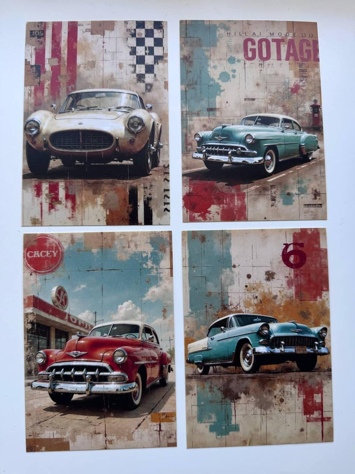 Set of 20 Vintage Car Postcards 14.5 x 10 cm, Retro Classic Cars, Junk Journal Ephemera, Scrapbooking Cards, Automobile Gift