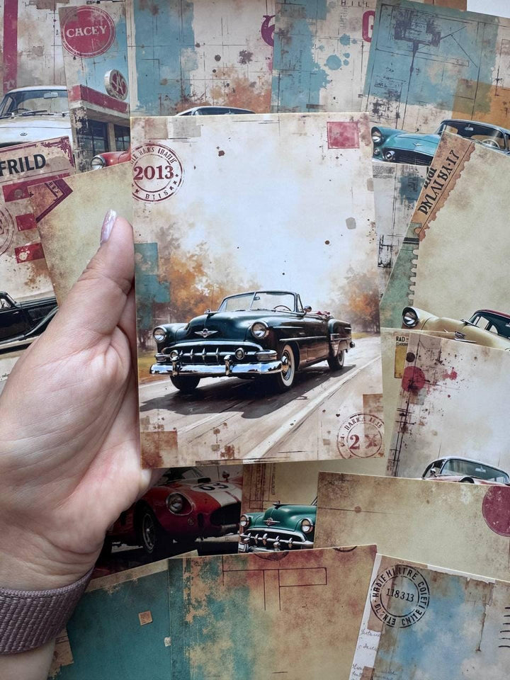 Set of 20 Vintage Car Postcards 14.5 x 10 cm, Retro Classic Cars, Junk Journal Ephemera, Scrapbooking Cards, Automobile Gift