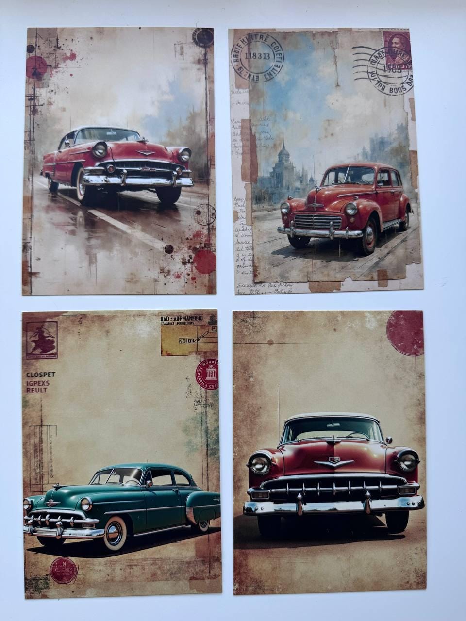 Set of 20 Vintage Car Postcards 14.5 x 10 cm, Retro Classic Cars, Junk Journal Ephemera, Scrapbooking Cards, Automobile Gift