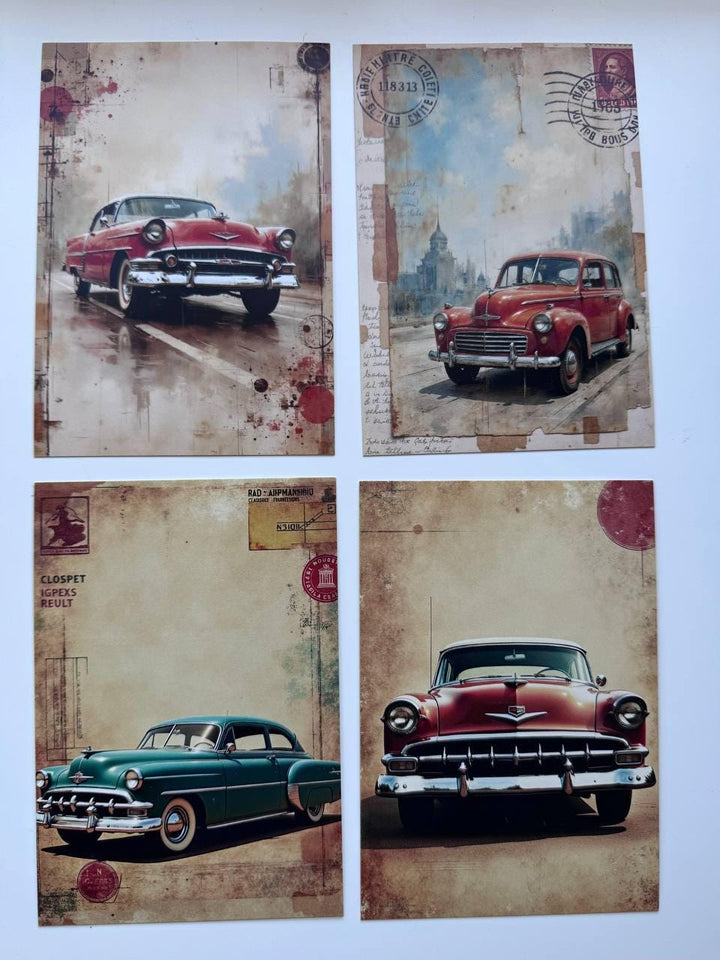 Set of 20 Vintage Car Postcards 14.5 x 10 cm, Retro Classic Cars, Junk Journal Ephemera, Scrapbooking Cards, Automobile Gift
