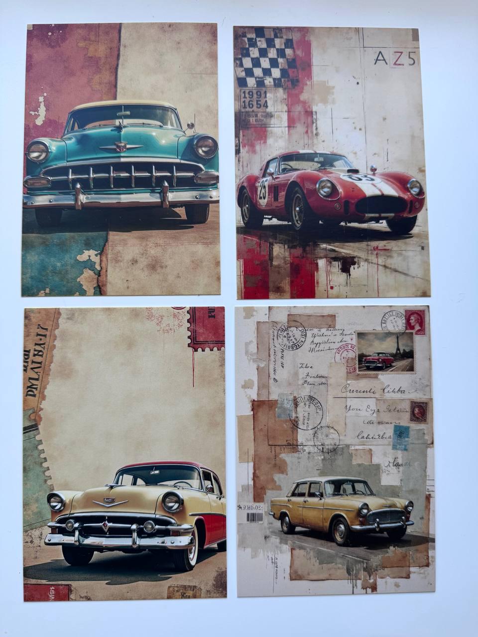 Set of 20 Vintage Car Postcards 14.5 x 10 cm, Retro Classic Cars, Junk Journal Ephemera, Scrapbooking Cards, Automobile Gift