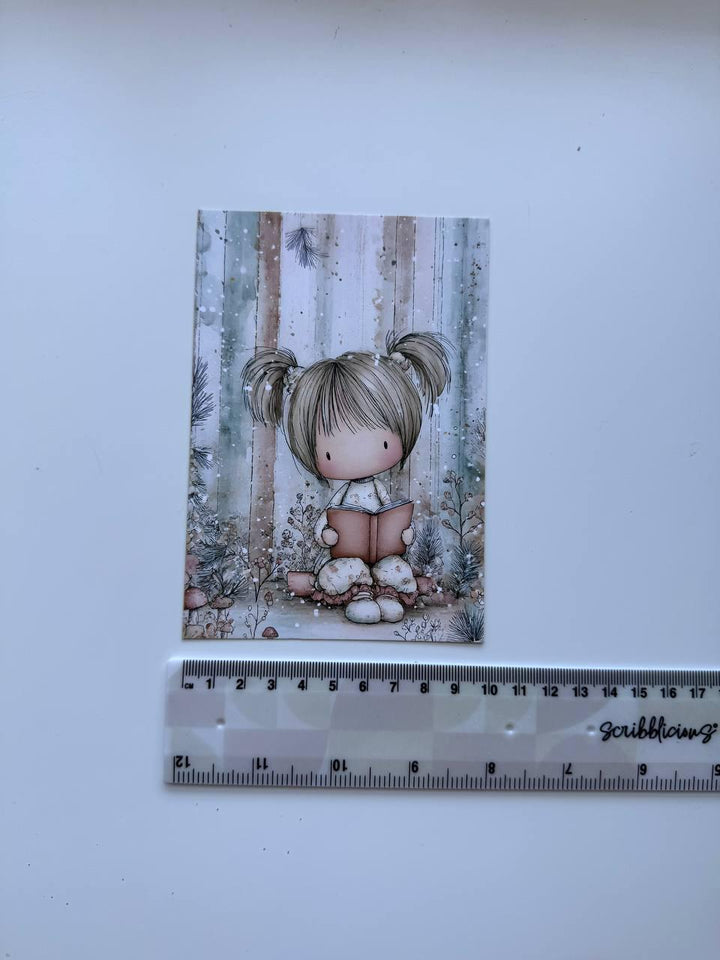 Set of 20 Cute Woodland Postcards 14.5 x 10 cm, Whimsical Girls & Animals, Forest Ephemera, Junk Journal Scrapbooking Cards