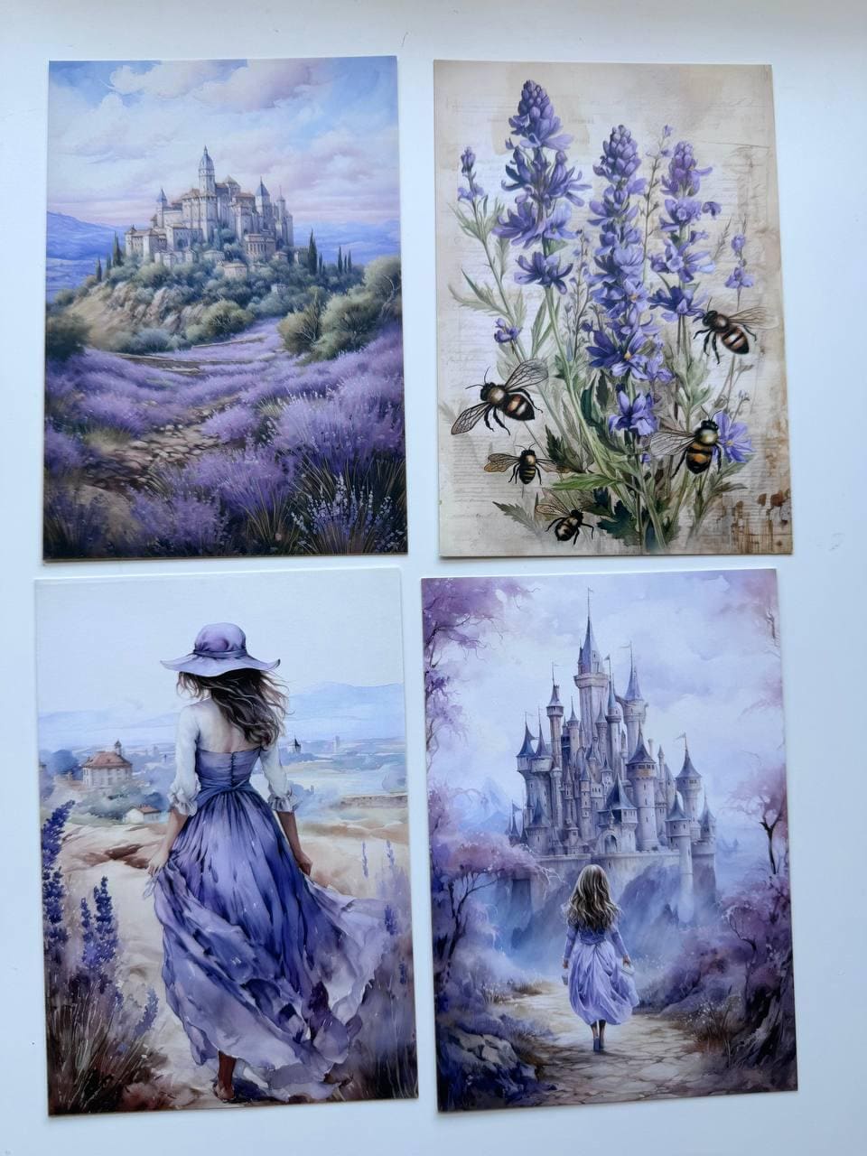 Set of 20 Lavender Postcards 14.5 x 10 cm, Purple Floral Cards, Provence Cottagecore Ephemera, Junk Journal Scrapbooking Supplies