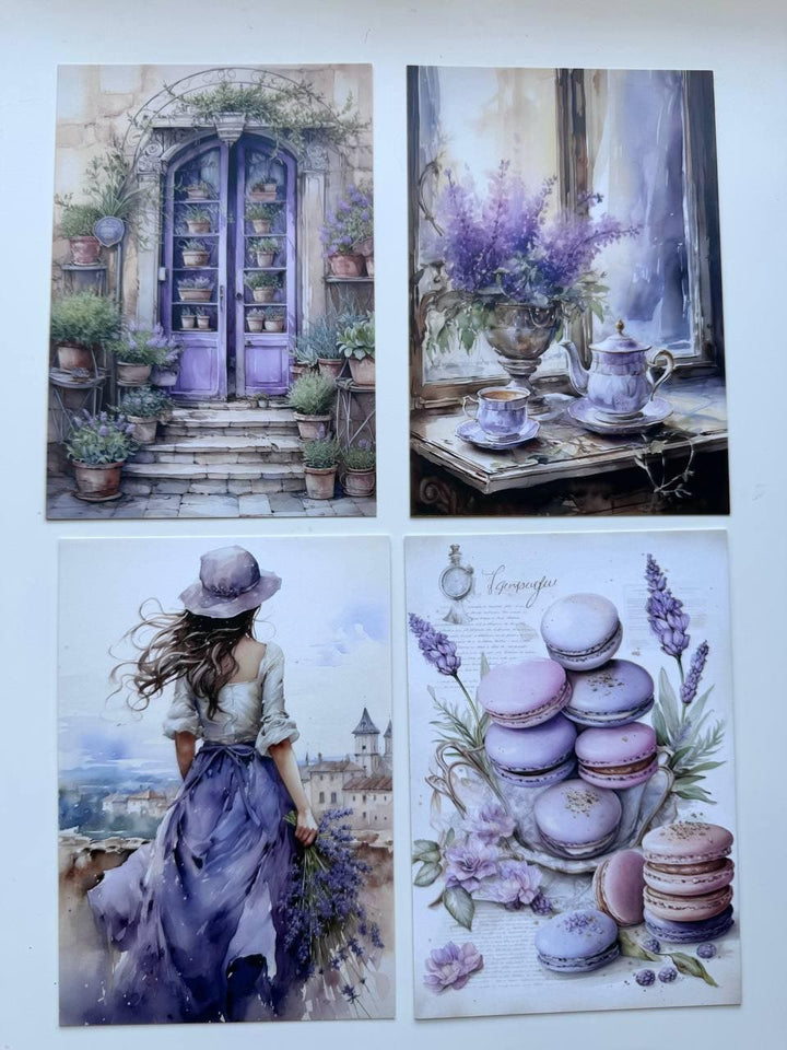 Set of 20 Lavender Postcards 14.5 x 10 cm, Purple Floral Cards, Provence Cottagecore Ephemera, Junk Journal Scrapbooking Supplies