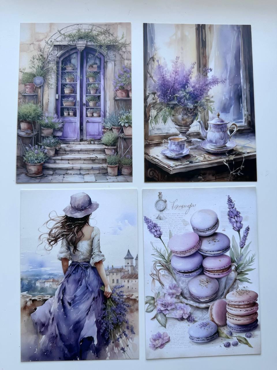 Set of 20 Lavender Postcards 14.5 x 10 cm, Purple Floral Cards, Provence Cottagecore Ephemera, Junk Journal Scrapbooking Supplies
