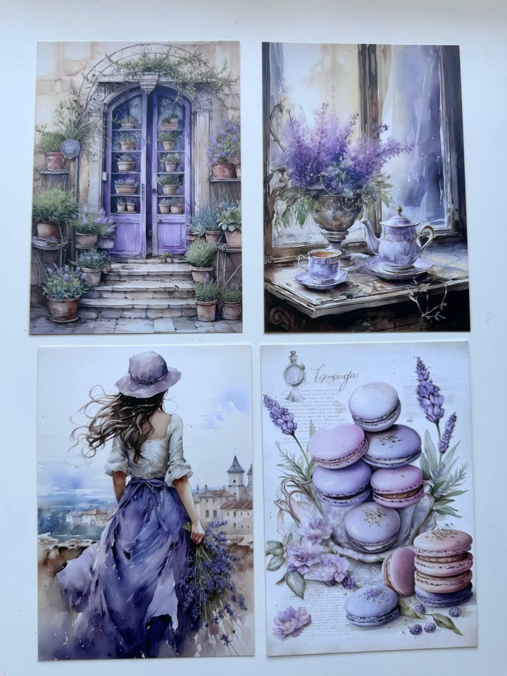 Set of 20 Lavender Postcards 14.5 x 10 cm, Purple Floral Cards, Provence Cottagecore Ephemera, Junk Journal Scrapbooking Supplies