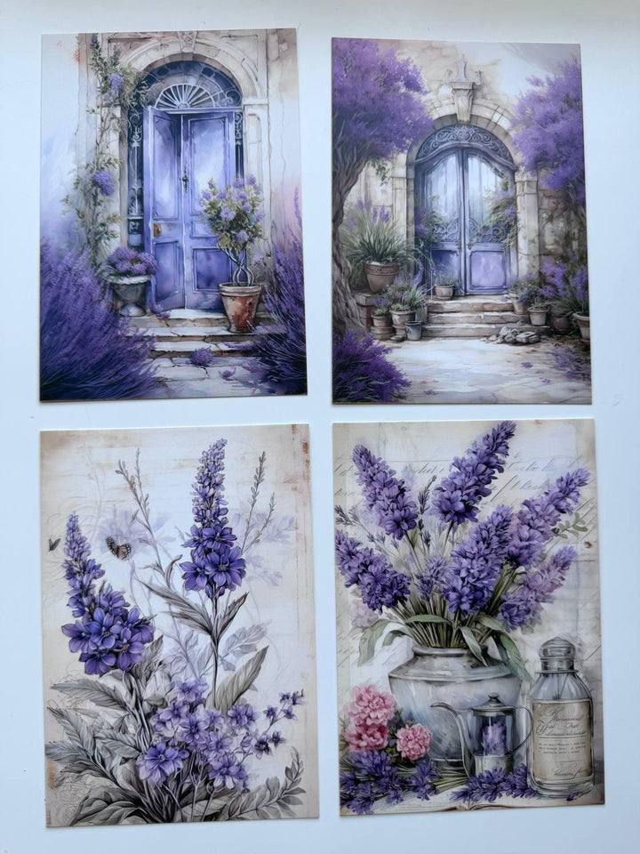 Set of 20 Lavender Postcards 14.5 x 10 cm, Purple Floral Cards, Provence Cottagecore Ephemera, Junk Journal Scrapbooking Supplies
