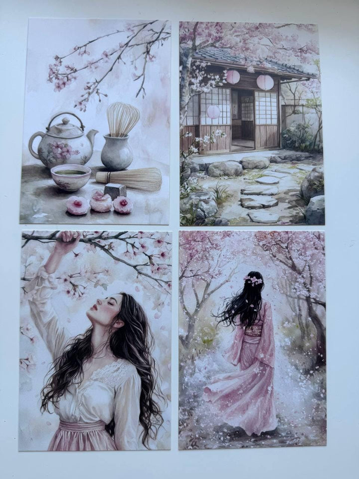 Set of 20 Japanese Garden Postcards 14.5 x 10 cm, Cherry Blossom Cards, Sakura Nature Ephemera, Junk Journal Scrapbooking Supplies