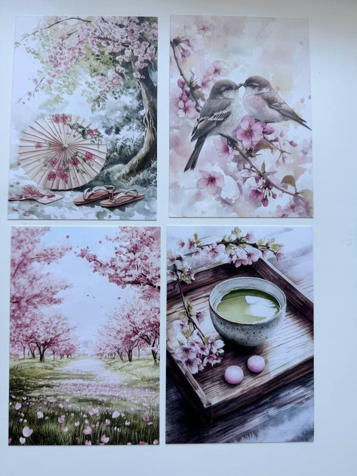 Set of 20 Japanese Garden Postcards 14.5 x 10 cm, Cherry Blossom Cards, Sakura Nature Ephemera, Junk Journal Scrapbooking Supplies