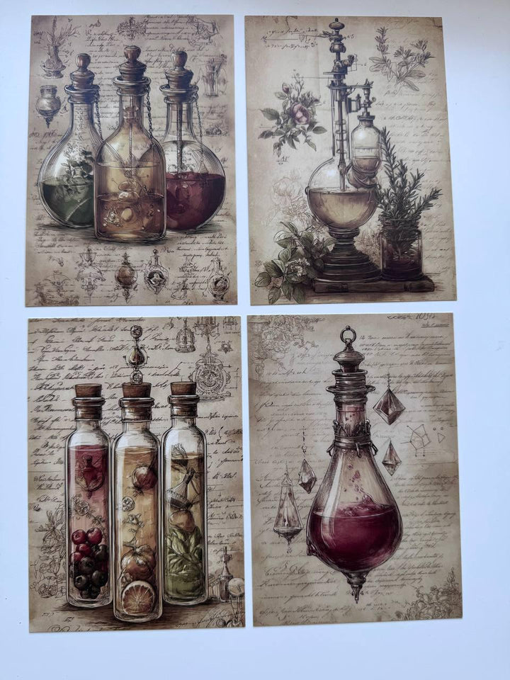 Set of 20 Vintage Apothecary Postcards 14.5 x 10 cm, Potion Bottle Cards, Alchemy Ephemera, Junk Journal Scrapbooking Supplies