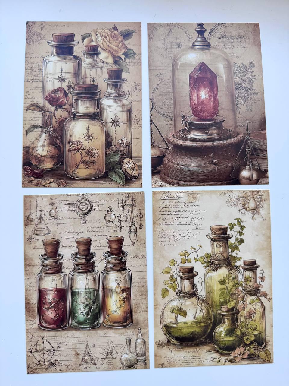 Set of 20 Vintage Apothecary Postcards 14.5 x 10 cm, Potion Bottle Cards, Alchemy Ephemera, Junk Journal Scrapbooking Supplies