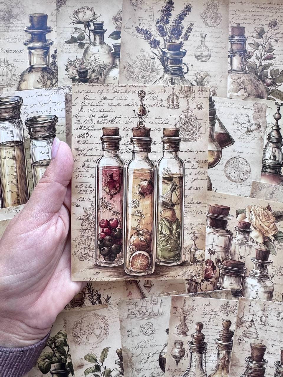 Set of 20 Vintage Apothecary Postcards 14.5 x 10 cm, Potion Bottle Cards, Alchemy Ephemera, Junk Journal Scrapbooking Supplies