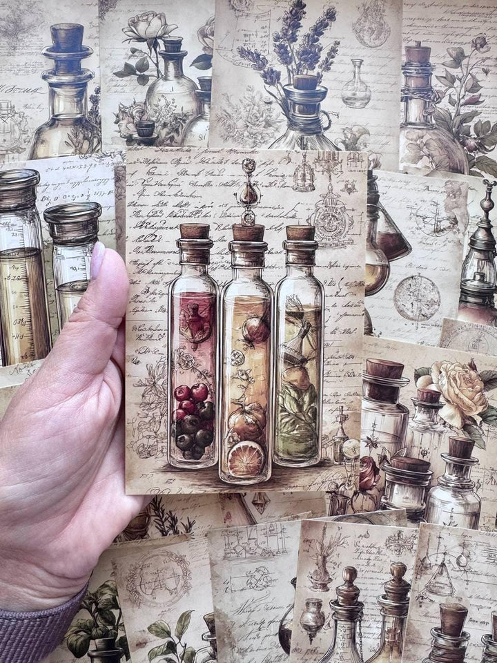 Set of 20 Vintage Apothecary Postcards 14.5 x 10 cm, Potion Bottle Cards, Alchemy Ephemera, Junk Journal Scrapbooking Supplies