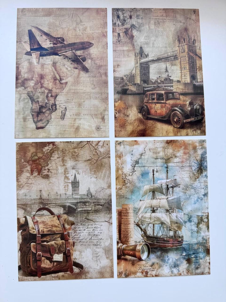 Set of 20 Vintage Travel Postcards 14.5 x 10 cm, Old Maps & Suitcases, London Travel Ephemera, Junk Journal Scrapbooking Cards
