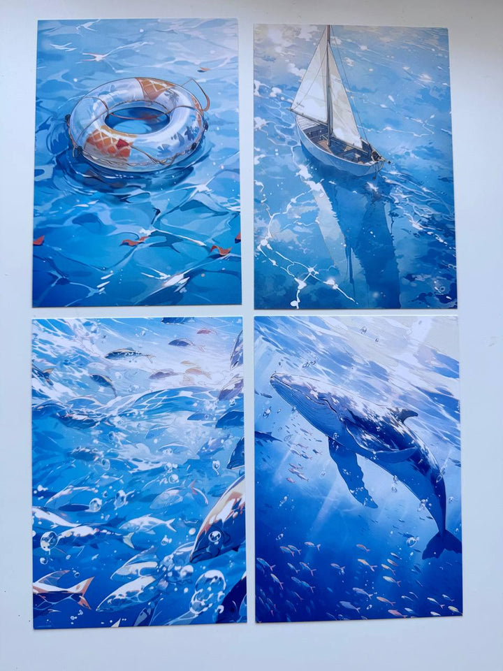 Set of 20 Ocean Postcards 14.5 x 10 cm, Sea Turtle Shark Jellyfish Cards, Nautical Ephemera, Junk Journal Scrapbooking Supplies