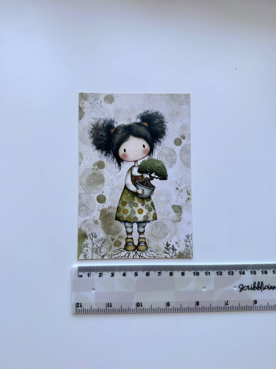 Set of 20 Cute Woodland Postcards 14.5 x 10 cm, Whimsical Girls Animals Birds, Cottagecore Ephemera, Junk Journal Scrapbooking Cards