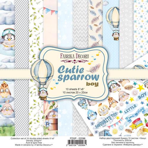 Cutie Sparrow Boy Scrapbook Paper 8x8 Inch, 10 Double Sided Sheets, Baby Boy Craft Paper, Card Making, Junk Journal Supplies