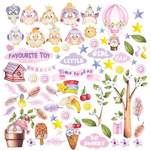 Cutie Sparrow Girl Scrapbook Paper 8x8 Inch, 10 Double Sided Sheets, Baby Girl Craft Paper, Card Making, Junk Journal Supplies