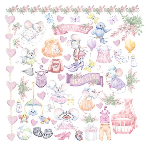 My Little Mousy Girl Scrapbook Paper 8x8 Inch, 10 Double Sided Sheets, Baby Girl Paper, Card Making, Junk Journal Supplies