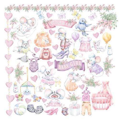My Little Mousy Girl Scrapbook Paper 8x8 Inch, 10 Double Sided Sheets, Baby Girl Paper, Card Making, Junk Journal Supplies
