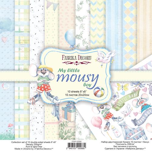 My Little Mousy Boy Scrapbook Paper 8x8 Inch, 10 Double Sided Sheets, Baby Boy Paper, Card Making, Junk Journal Supplies