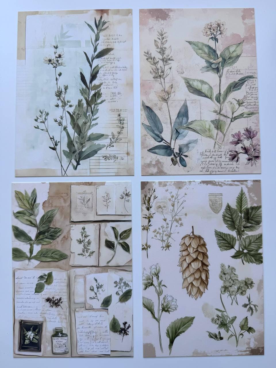 Set of 20 Vintage Botanical Postcards 14.5 x 10 cm, Wildflower Herb Cards, Botanical Ephemera, Junk Journal Scrapbooking Supplies