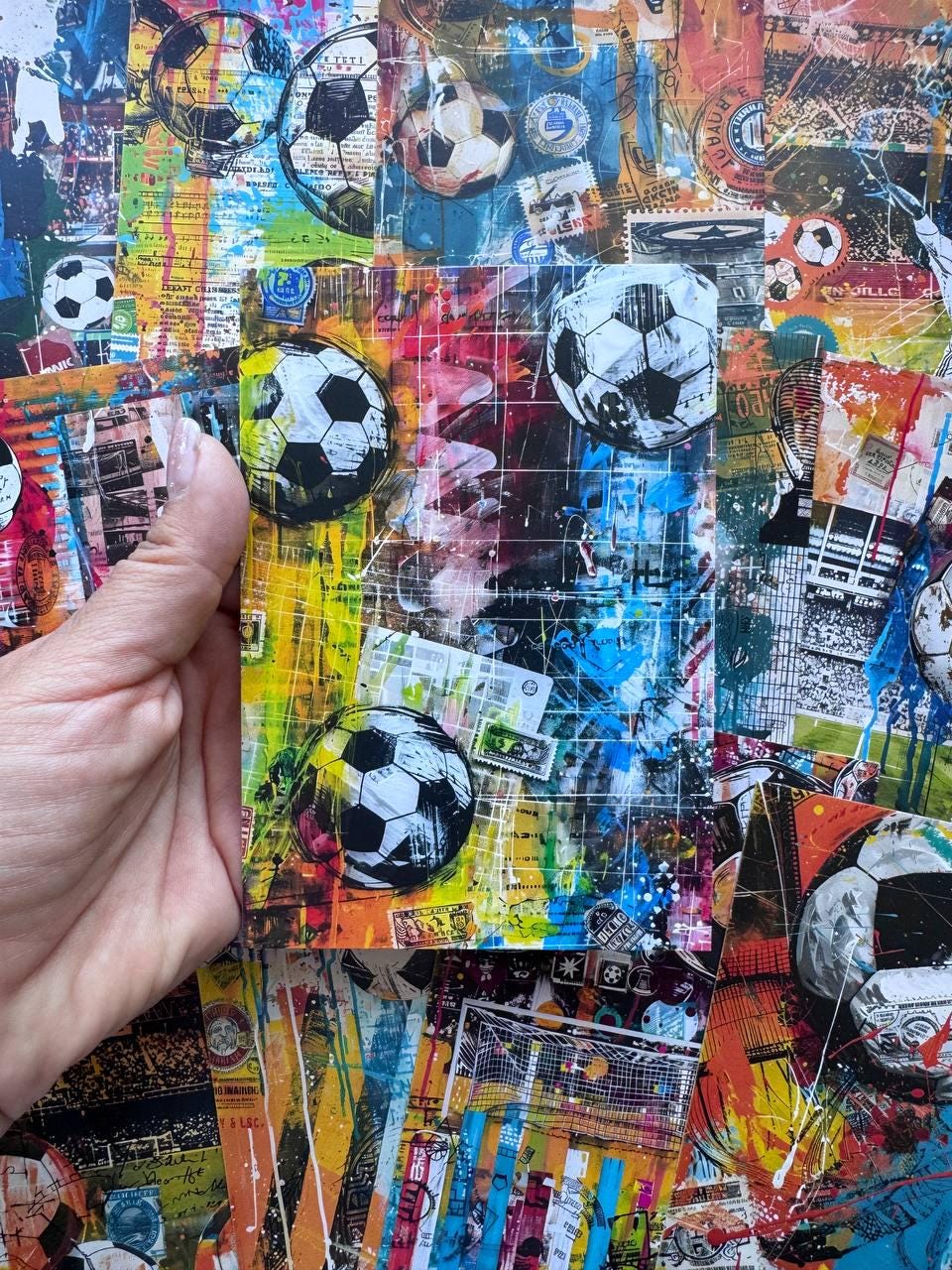 Set of 20 Football Postcards 14.5 x 10 cm, Soccer Art Cards, Colourful Sports Ephemera, Junk Journal Scrapbooking Supplies