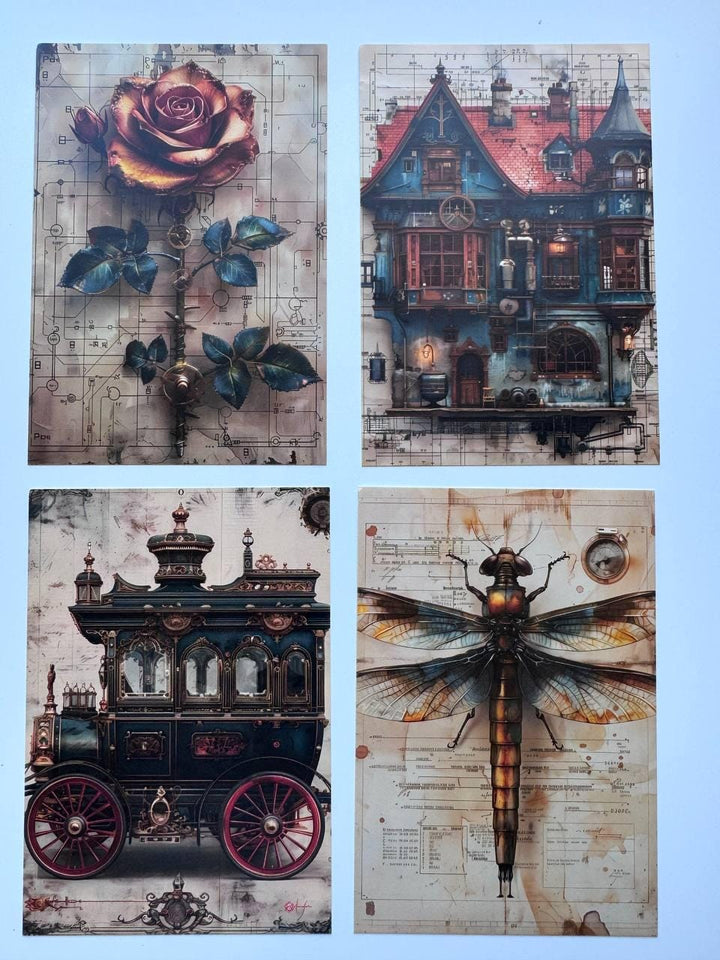 Set of 20 Steampunk Postcards 14.5 x 10 cm, Victorian Fantasy Cards, Clockwork Ephemera, Junk Journal Scrapbooking Supplies
