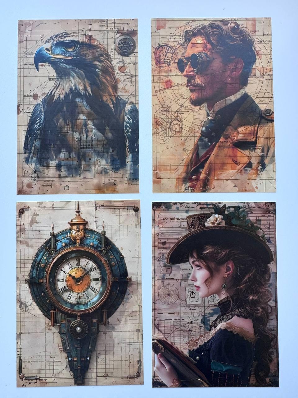 Set of 20 Steampunk Postcards 14.5 x 10 cm, Victorian Fantasy Cards, Clockwork Ephemera, Junk Journal Scrapbooking Supplies