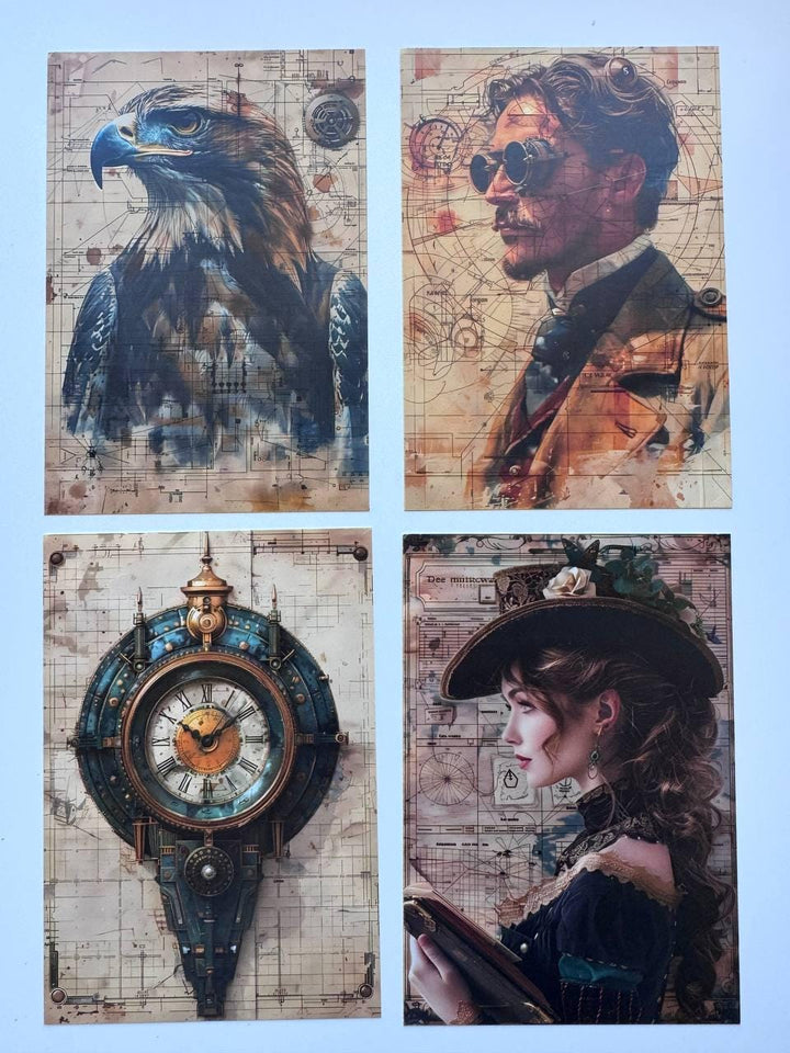 Set of 20 Steampunk Postcards 14.5 x 10 cm, Victorian Fantasy Cards, Clockwork Ephemera, Junk Journal Scrapbooking Supplies