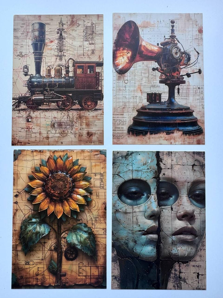 Set of 20 Steampunk Postcards 14.5 x 10 cm, Victorian Fantasy Cards, Clockwork Ephemera, Junk Journal Scrapbooking Supplies