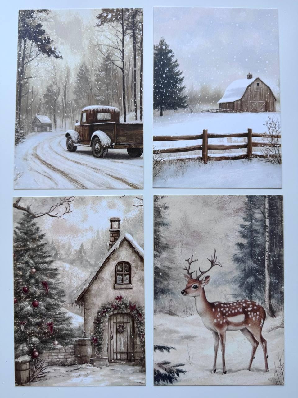 Set of 20 Winter Postcards 14.5 x 10 cm, Snowy Cottage Art Cards, Christmas Ephemera, Junk Journal Scrapbooking Supplies