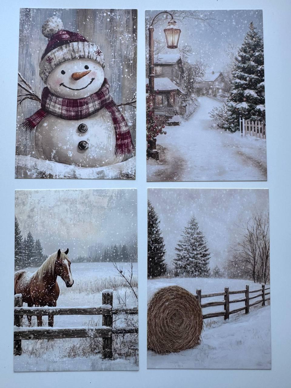 Set of 20 Winter Postcards 14.5 x 10 cm, Snowy Cottage Art Cards, Christmas Ephemera, Junk Journal Scrapbooking Supplies