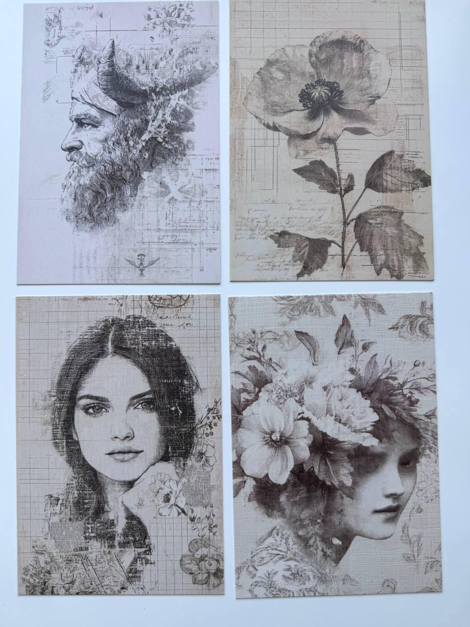 Set of 20 Vintage Collage Postcards 14.5 x 10 cm, Monochrome Portrait Art Cards, Ephemera for Junk Journal Scrapbooking