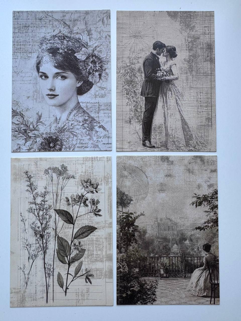 Set of 20 Vintage Collage Postcards 14.5 x 10 cm, Monochrome Portrait Art Cards, Ephemera for Junk Journal Scrapbooking