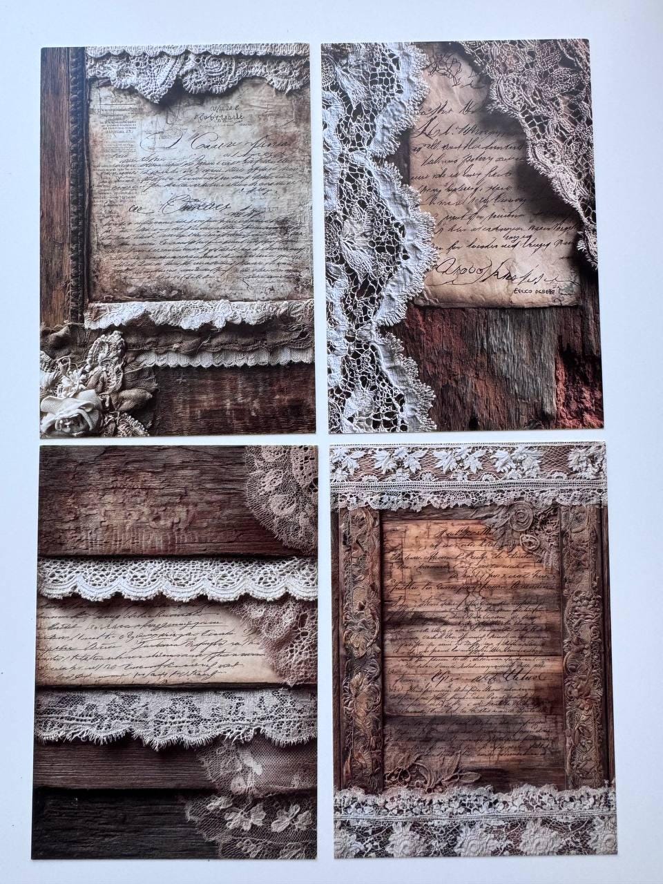 Set of 20 Vintage Lace Postcards 14.5 x 10 cm, Shabby Chic Ephemera Cards, Junk Journal Scrapbooking Supplies
