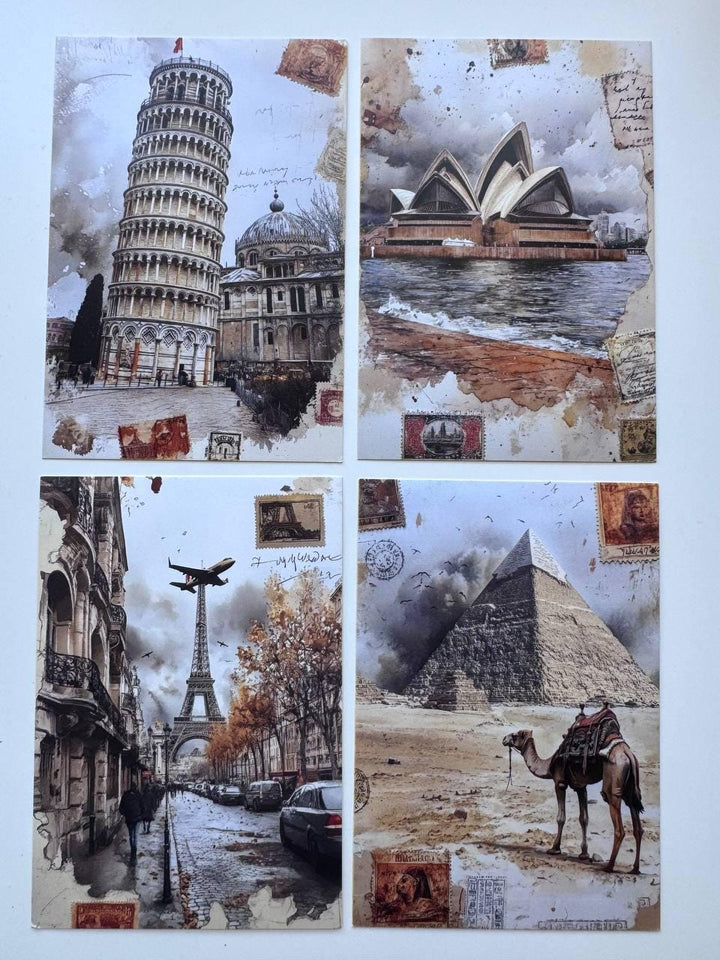 Set of 20 Vintage Travel Postcards 14.5 x 10 cm, World Landmark Cards, London Paris Egypt Ephemera, Junk Journal Scrapbooking Supplies