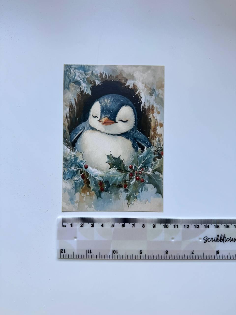 Set of 20 Christmas Penguin Postcards 14.5 x 10 cm, Cute Winter Bird Cards, Holiday Ephemera, Junk Journal Scrapbooking Supplies