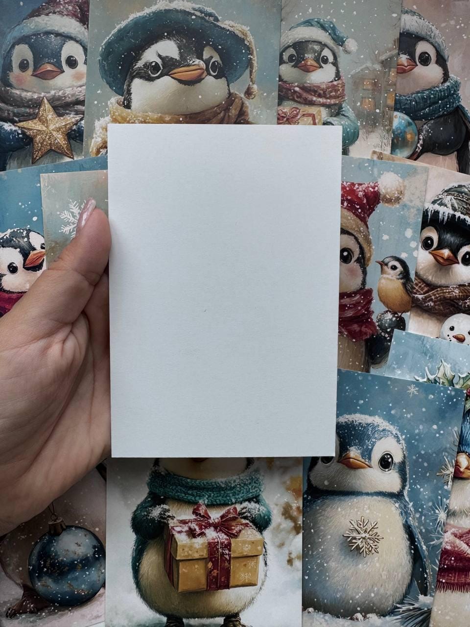 Set of 20 Christmas Penguin Postcards 14.5 x 10 cm, Cute Winter Bird Cards, Holiday Ephemera, Junk Journal Scrapbooking Supplies