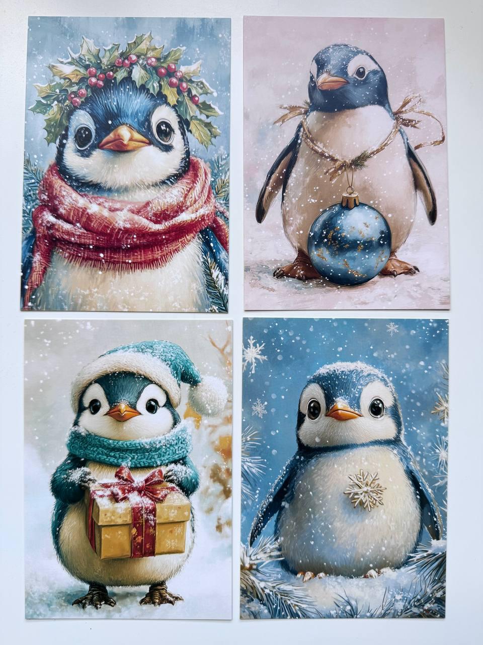 Set of 20 Christmas Penguin Postcards 14.5 x 10 cm, Cute Winter Bird Cards, Holiday Ephemera, Junk Journal Scrapbooking Supplies