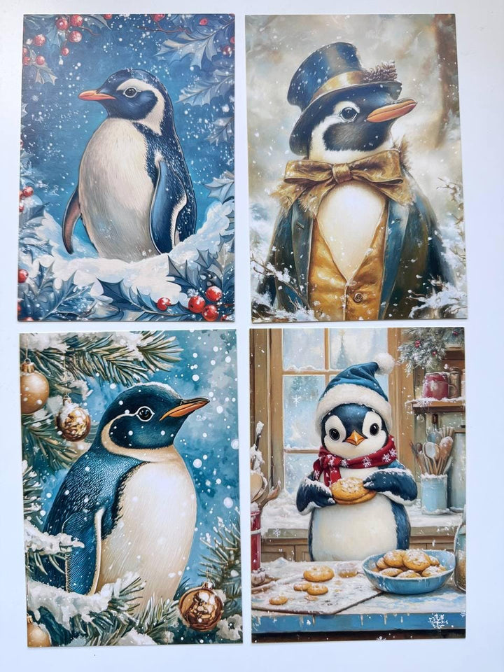 Set of 20 Christmas Penguin Postcards 14.5 x 10 cm, Cute Winter Bird Cards, Holiday Ephemera, Junk Journal Scrapbooking Supplies